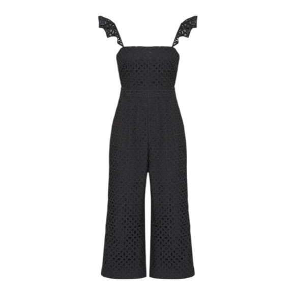 J. Crew Kasana Wide Leg Eyelet Jumpsuit Cropped in Black Eyelet Size 12 - Picture 3 of 9